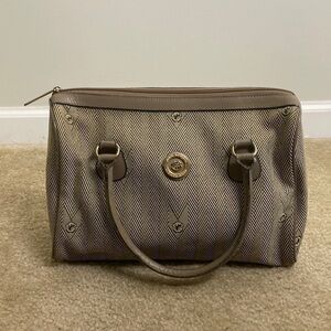 Vintage John Romain Purse Handbag Logo Tan Medium Zipper Top